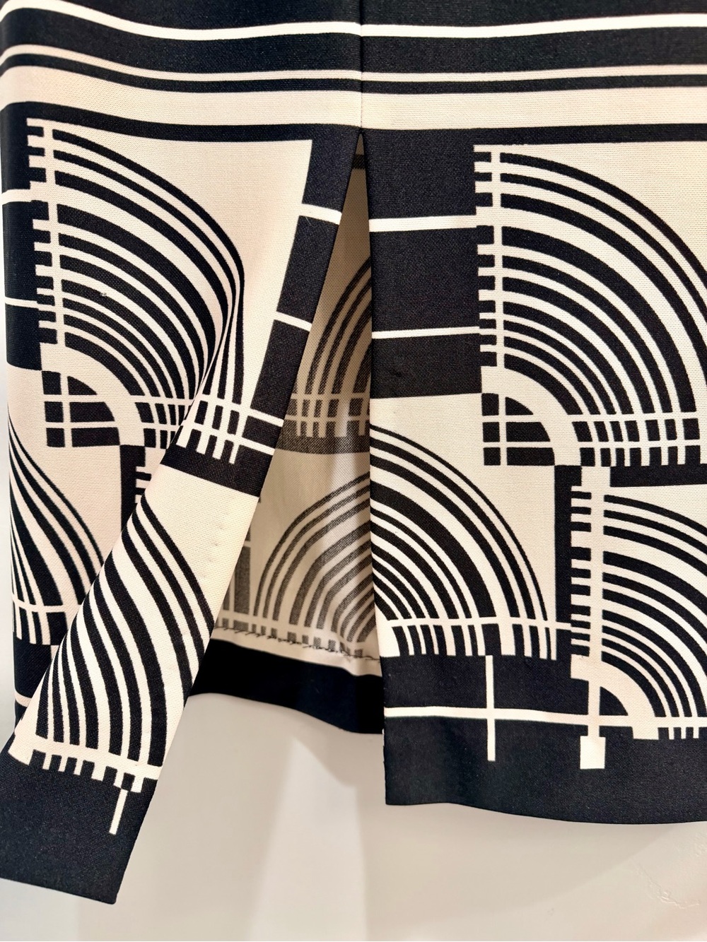 Vintage 70s Art Deco Geometric Maxi Skirt Black Cream Striped Mid Century M - Picture 6 of 9